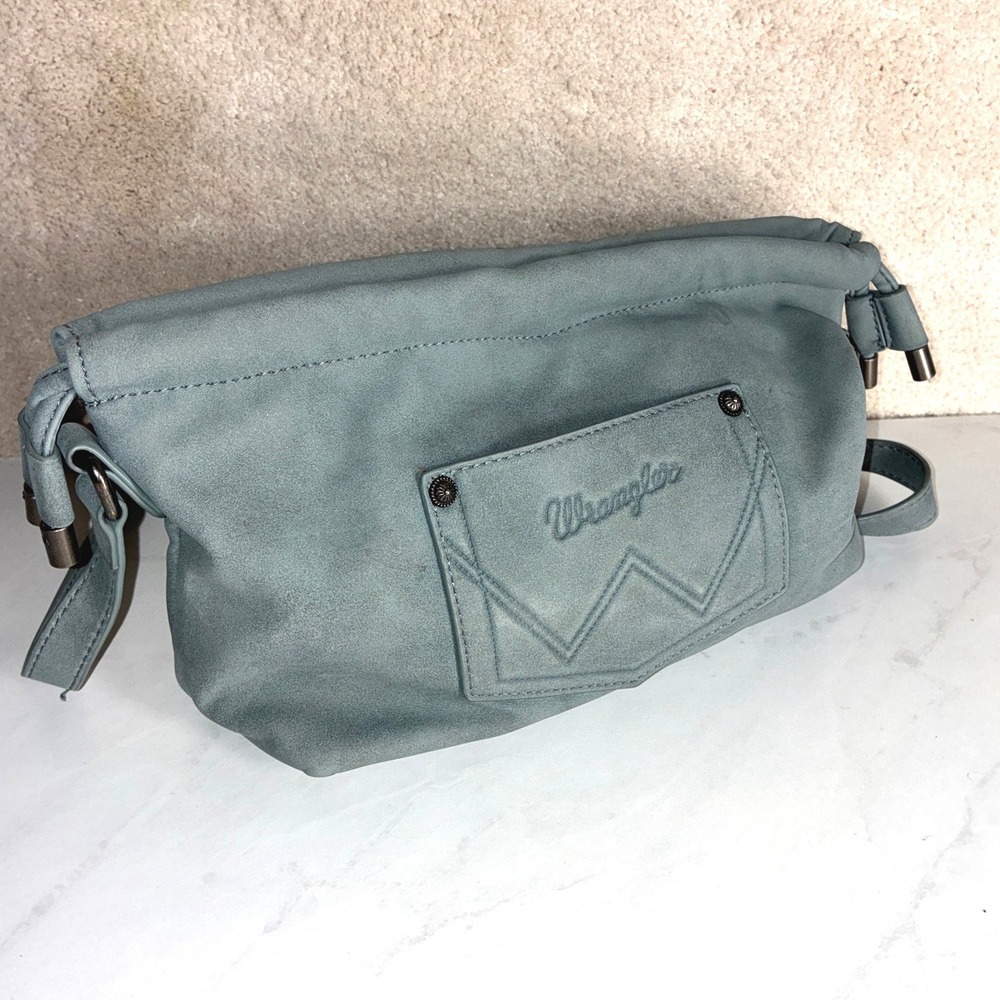 Wrangler Blue Faux Suede Crossbody Bag - OS - Western Boho Logo Pocket Cowgirl